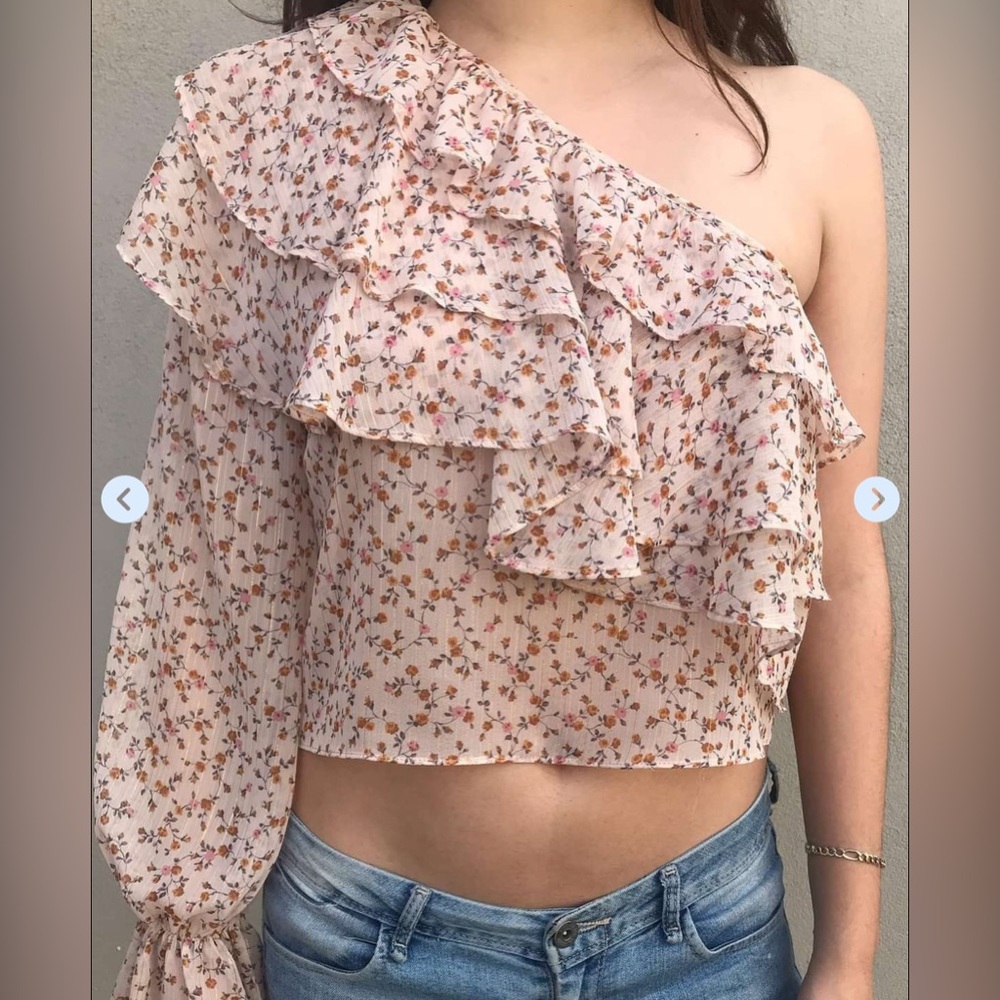 ZARA Trafaluc Collection One Sleeve Ruffle Floral Blouse